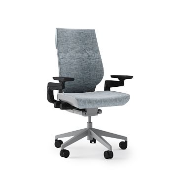 Steelcase Gesture Task Chair w Lumbar, Hard Casters Black Frame Medium Grey Upholstered Back / Polished Aluminum - Image 1