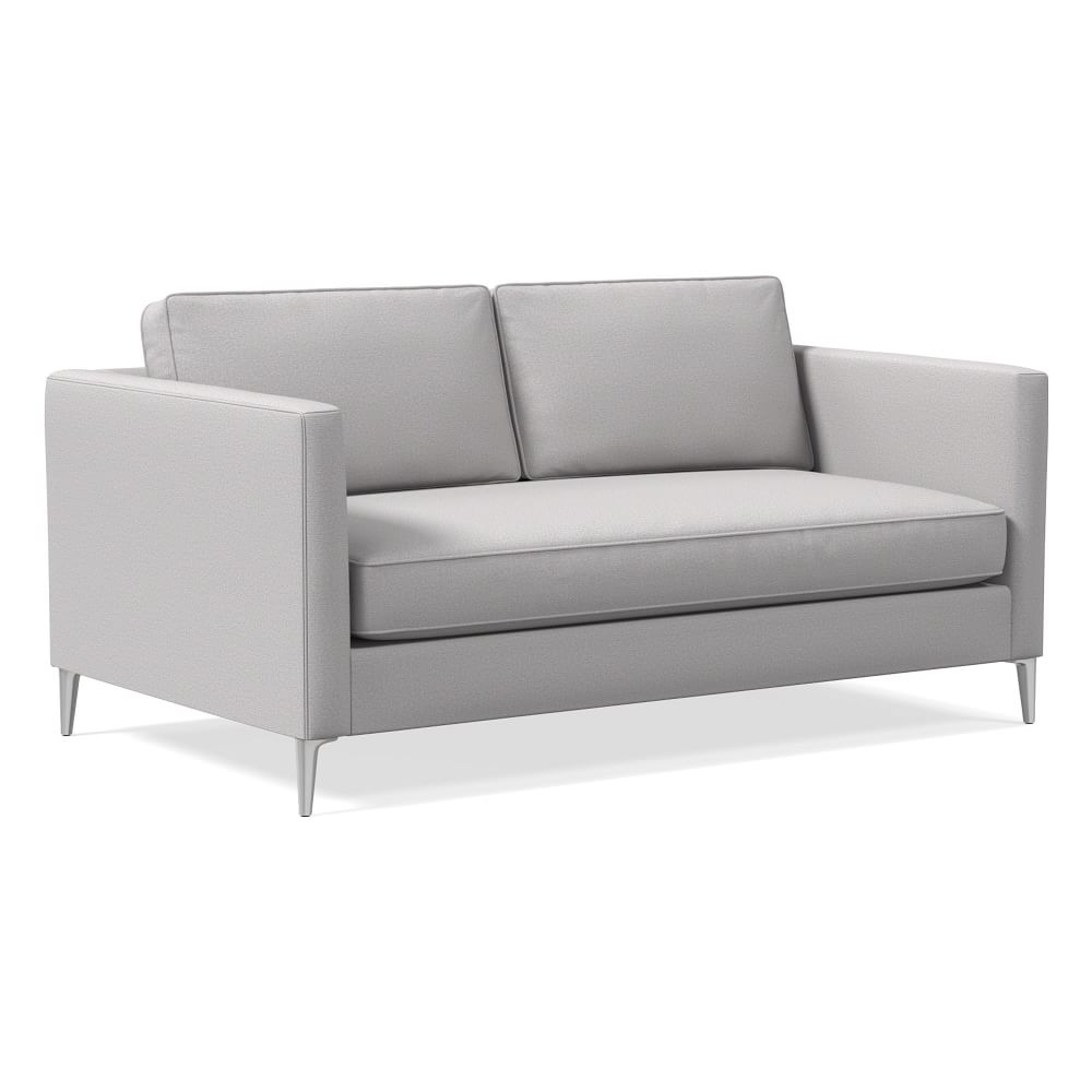 Harris Loft 66" Sofa, Performance Chenille Tweed, Frost Gray, Polished Stainless Steel - Image 0