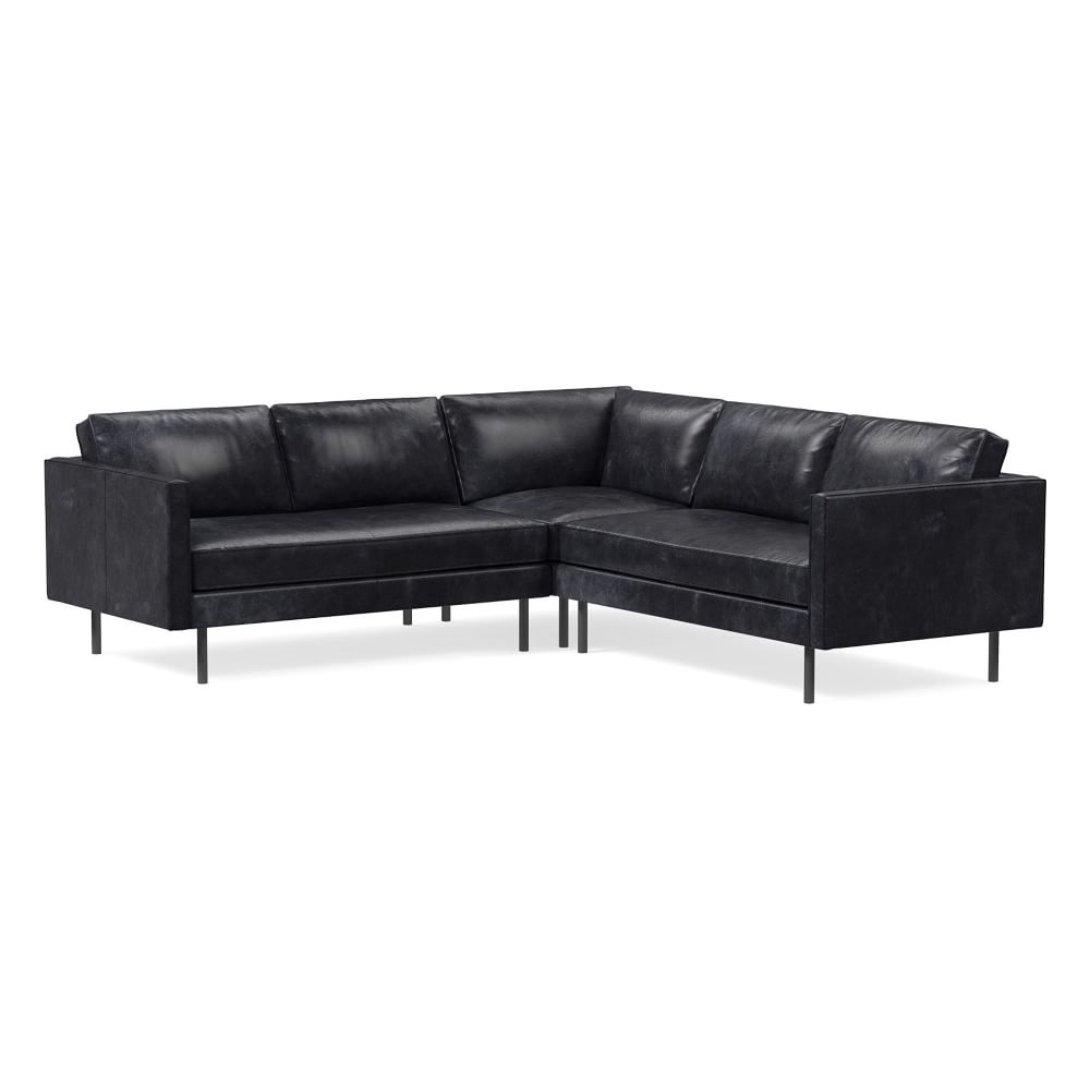 Axel 95" 3-Piece L-Shaped Sectional, Sierra Leather, Licorice, Metal - Image 0