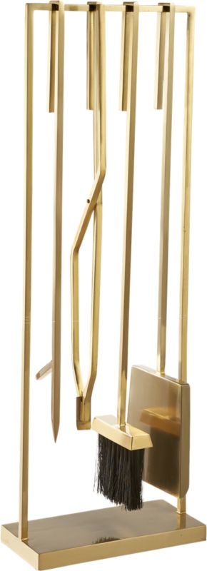 4-Piece Bend Gold Standing Fireplace Tool Set - Image 0