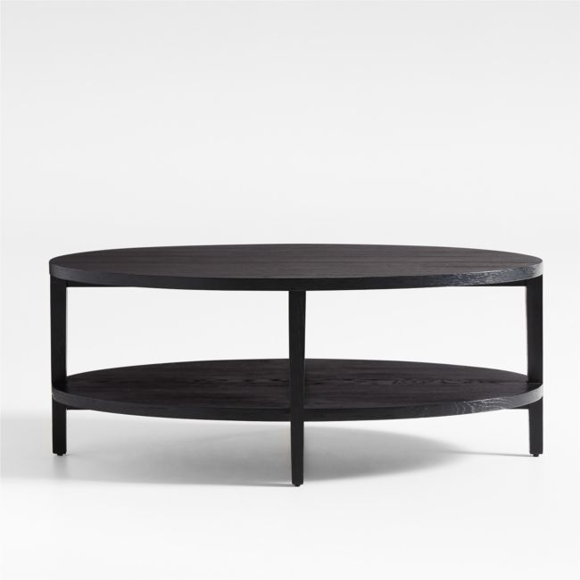 Clairemont Ebonized Oak Wood 48" Oval Coffee Table with Shelf - Image 0