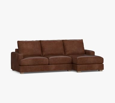 Canyon Square Arm Leather Right Arm Sofa with Chaise Sectional, Down Blend Wrapped Cushions, Signature Chalk - Image 2