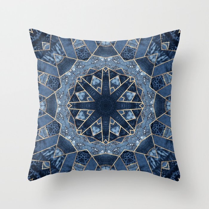 Geometric Blue Mandala Throw Pillow by Elisabeth Fredriksson - Cover (16" x 16") With Pillow Insert - Indoor Pillow - Image 0