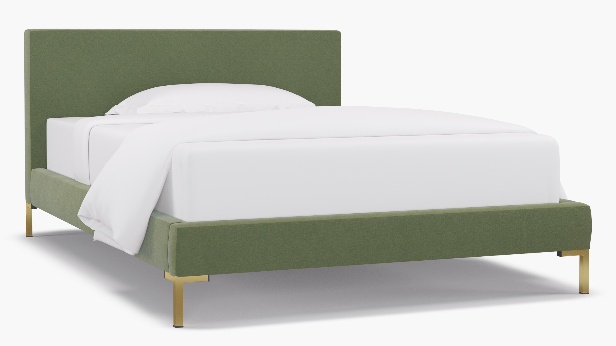 Modern Platform Bed, Vert Classic Velvet, Brass, Full - Image 1