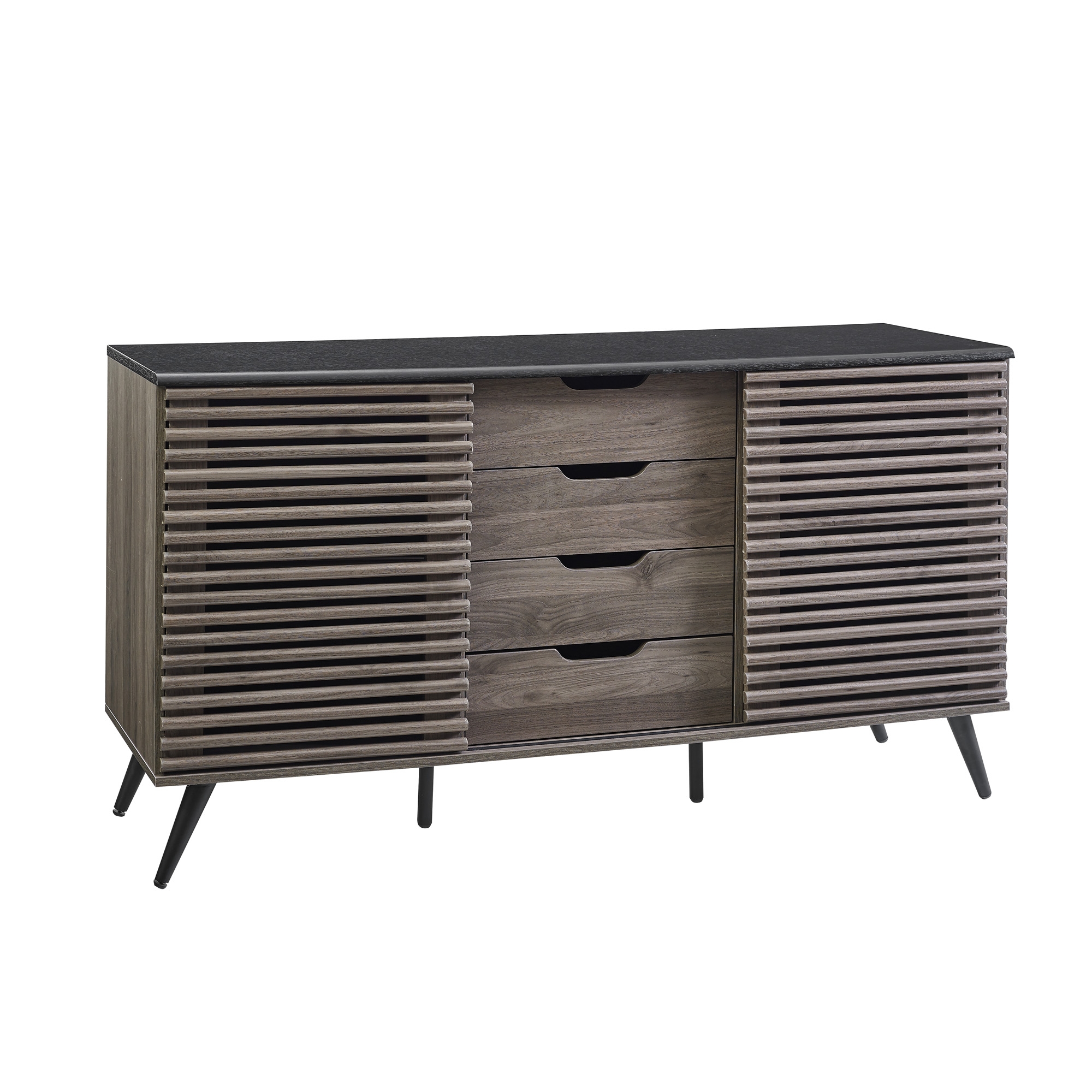 59" Havana Sliding Door 4 Drawer Sideboard - Ebony/Slate Grey - Image 0