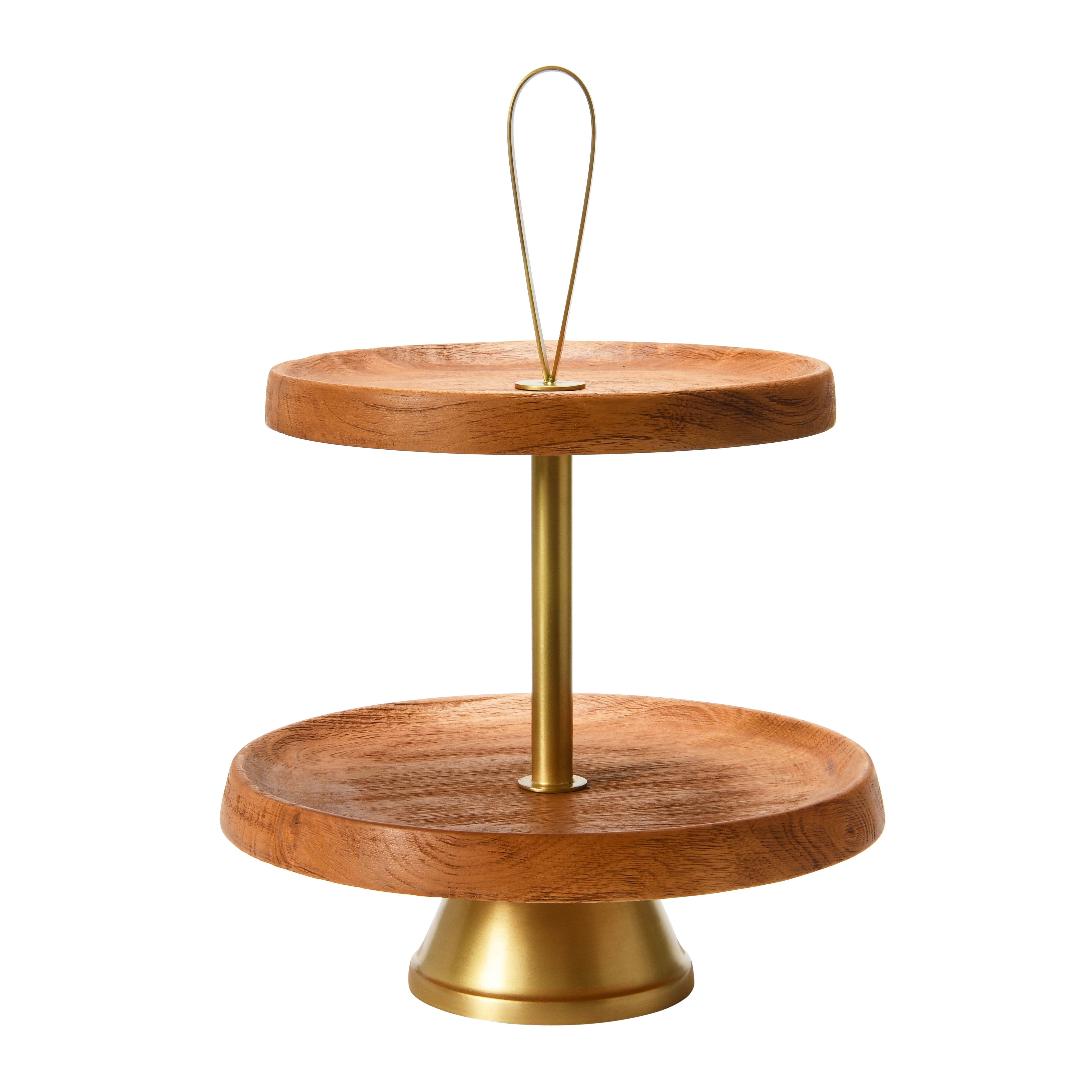 Elegant Modern 2-Tiered Tray, Cake Stand or Desert Serve ware Tower, Natural & Gold - Image 0