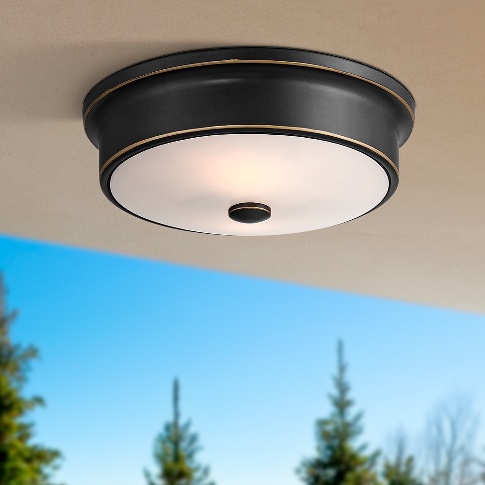 Aabria 11 3/4" Wide Black Outdoor Flush Ceiling Light - Image 0