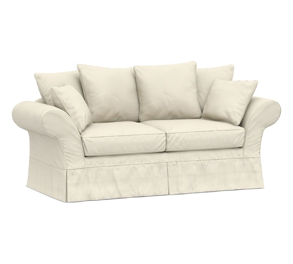 Charleston Slipcovered Sofa 86", Polyester Wrapped Cushions, Park Weave Ivory - Image 0