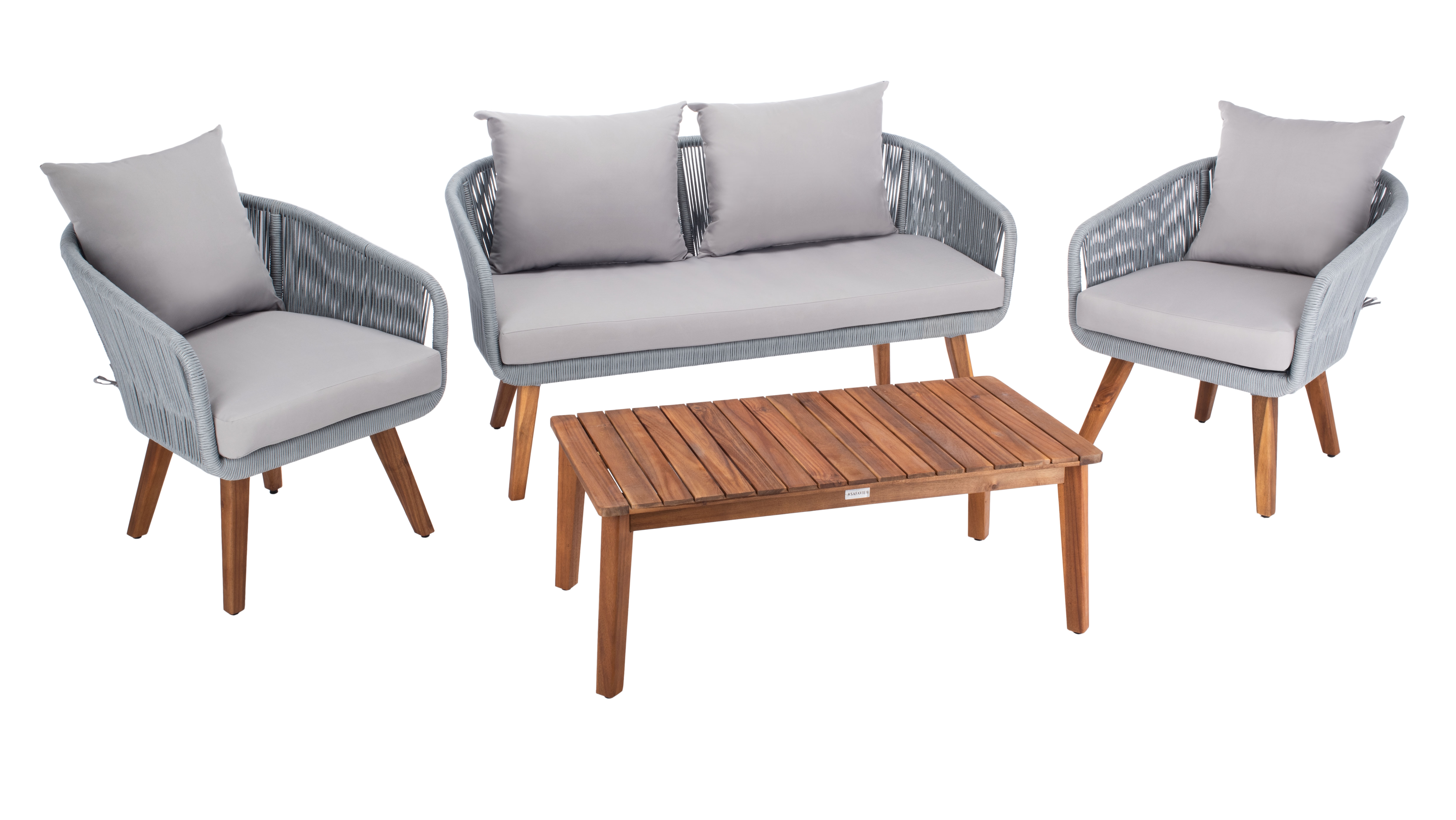Prester 4 Piece Living Set - Grey Rope/ Grey Cushion/Natural Legs - Safavieh - Image 1