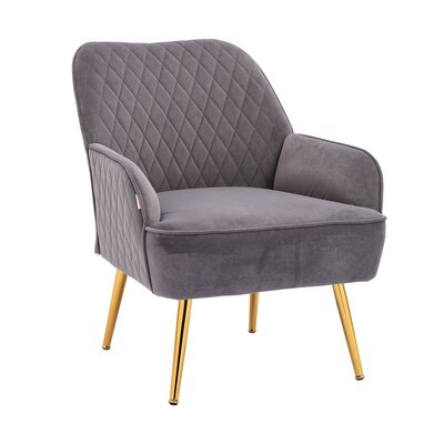 Modern Velvet Ergonomics Accent Chair With Gold Legs, Beige - Image 0