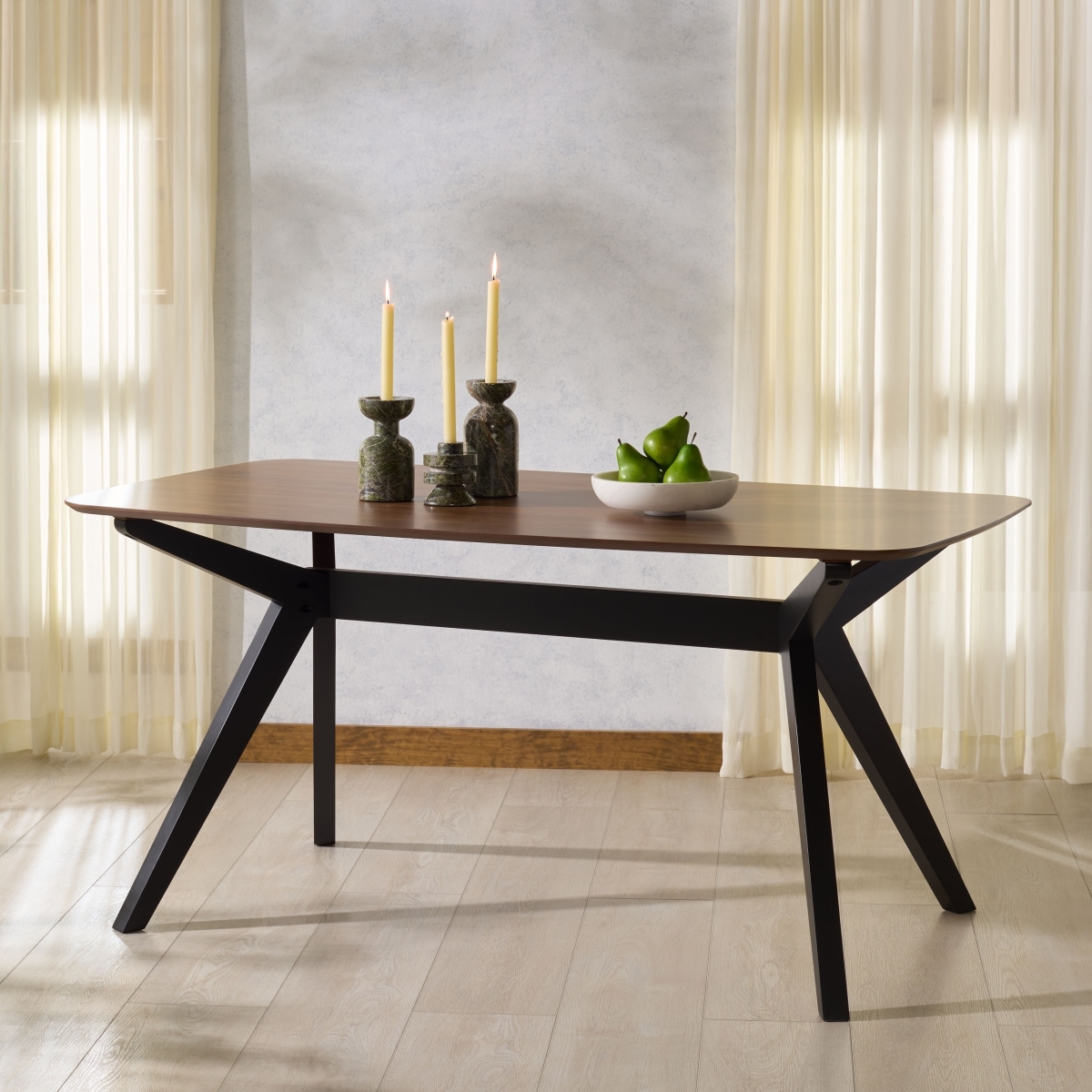 Divya Rectangle Wood Dining Table - Walnut / Black - Image 1