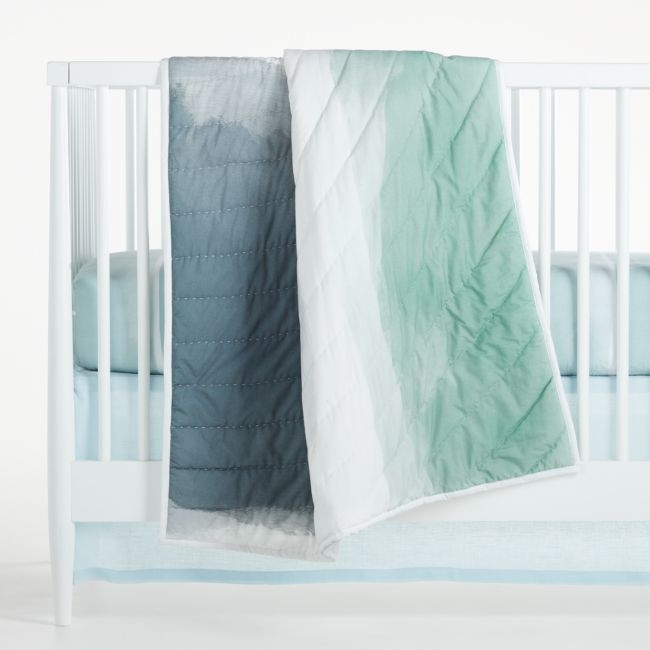 Organic Blue Brushstroke Crib Quilt - Image 0