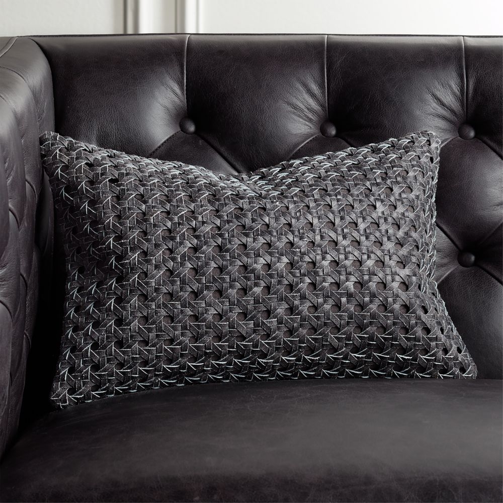18"x12" Grey Woven Leather Pillow with Down-Alternative Insert - Image 0