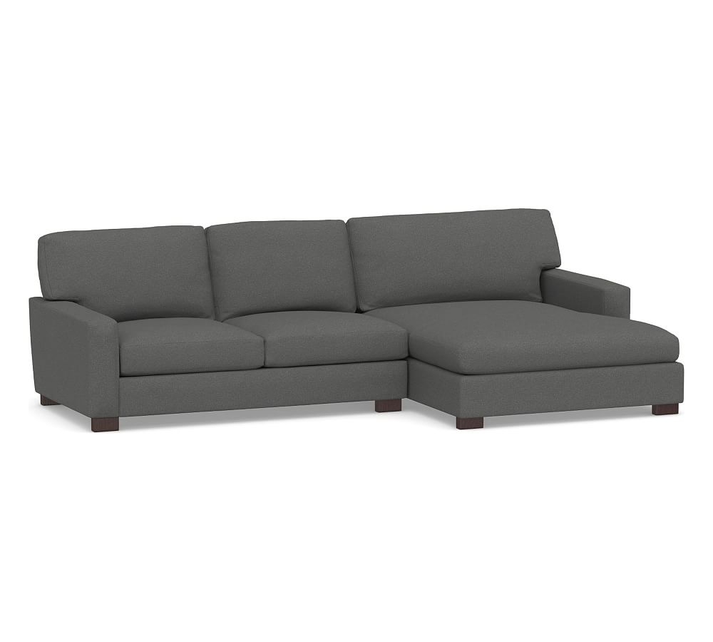 Turner Square Arm Upholstered Left Arm Loveseat with Double Chaise Sectional without Nailheads, Down Blend Wrapped Cushions, Park Weave Charcoal - Image 0