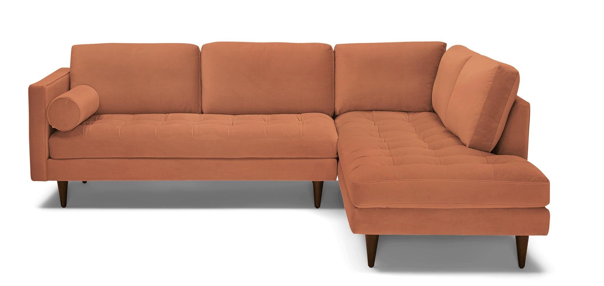 Orange Briar Mid Century Modern Sectional with Bumper - Plush Terra Rose - Mocha - Left - Image 3