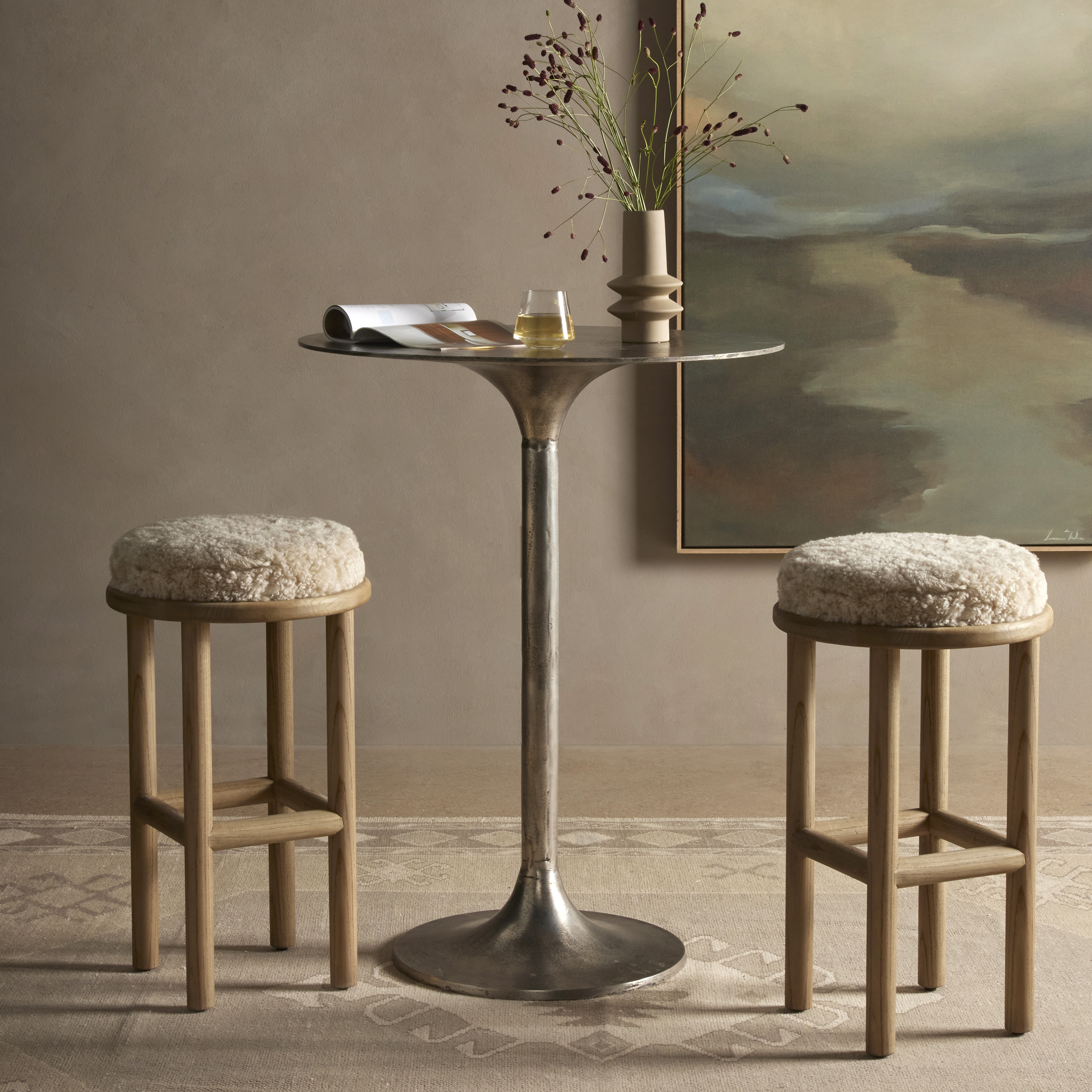 Saldino Bar + Counter Stool - Beige Shearling - Image 11