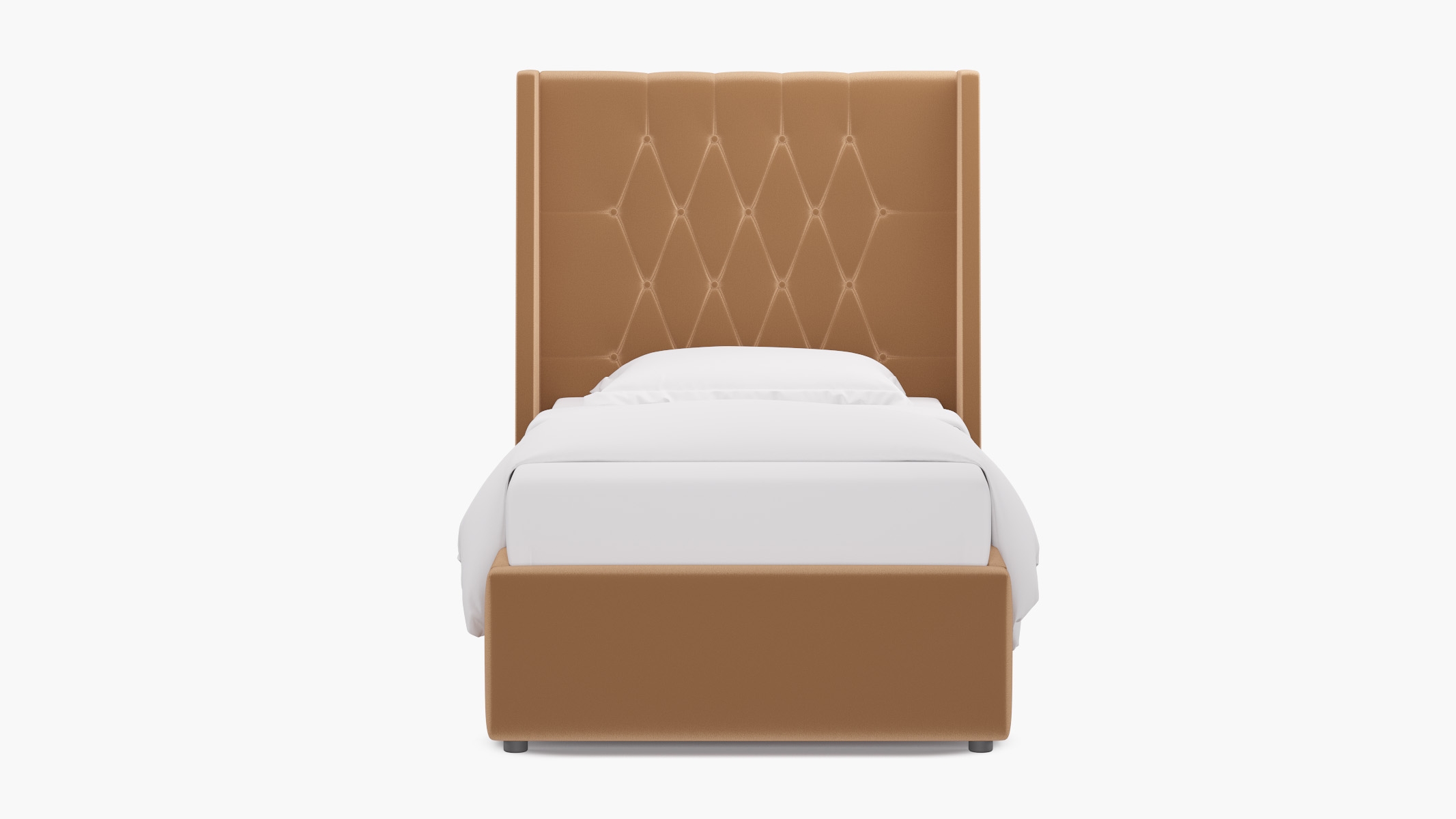 Tufted Wingback Bed, Camel Performance Plush Velvet, Twin - Image 0