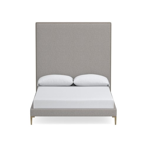 Brooklyn 72 Queen Extra Tall Uph Roll Slat Bed AB, Antique Brass, Perennials Performance Melange Weave, Fog - Image 0