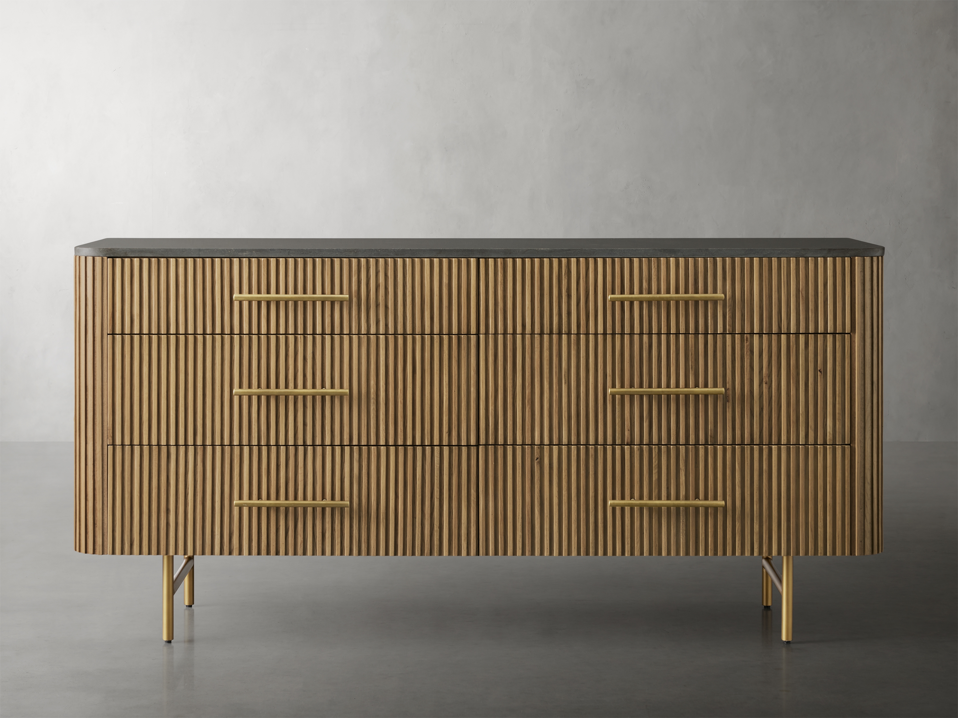 Finnley Six-Drawer Dresser in Stone Natural  Honey/Bluestone - Image 0