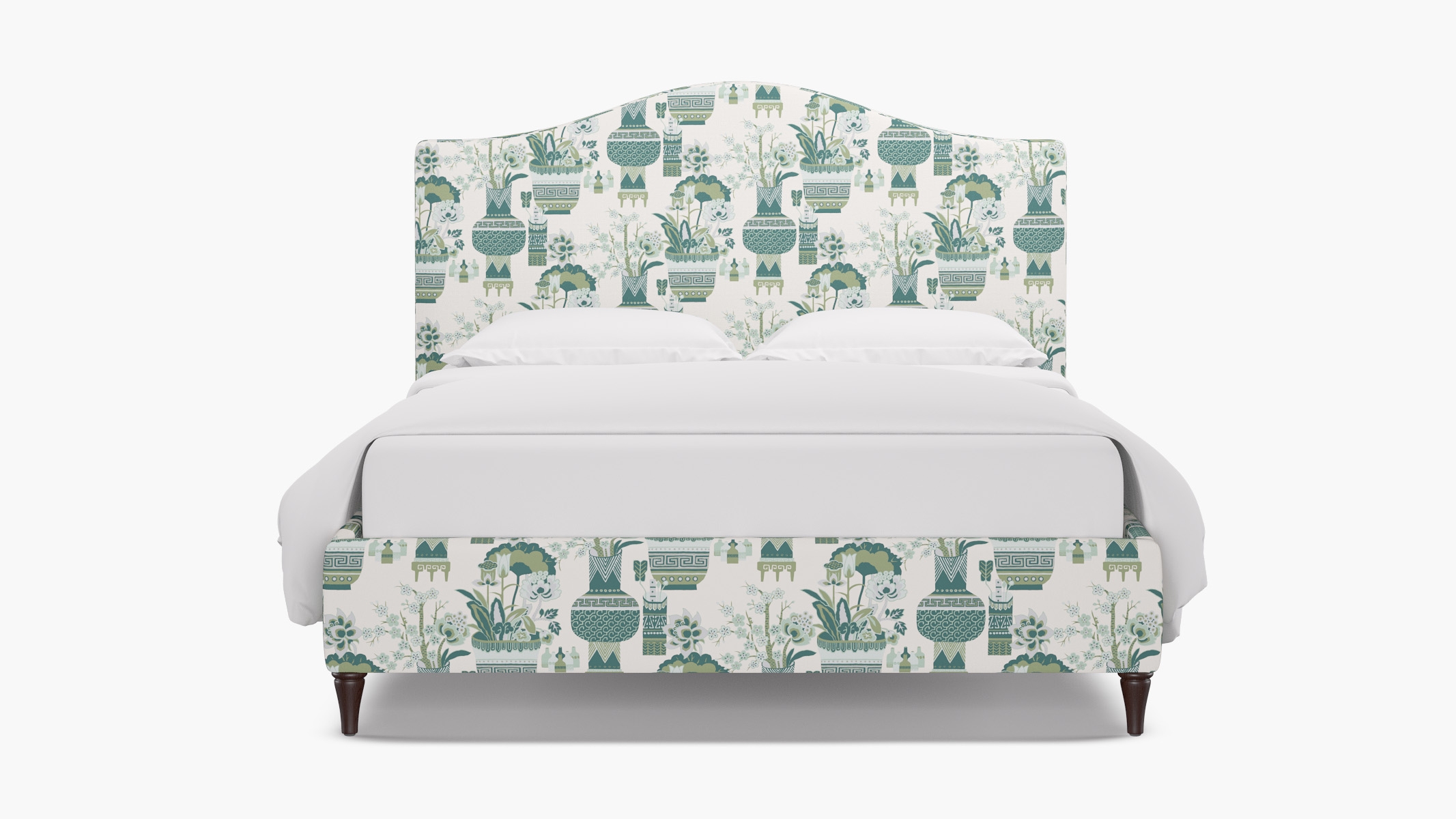 Camelback Bed, Pistachio Kan-Shie, Espresso Decorative Tapered Leg, Queen - Image 0