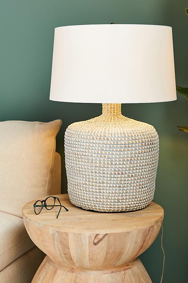 Lauren Rattan Table Lamp By Anthropologie in White - Image 0