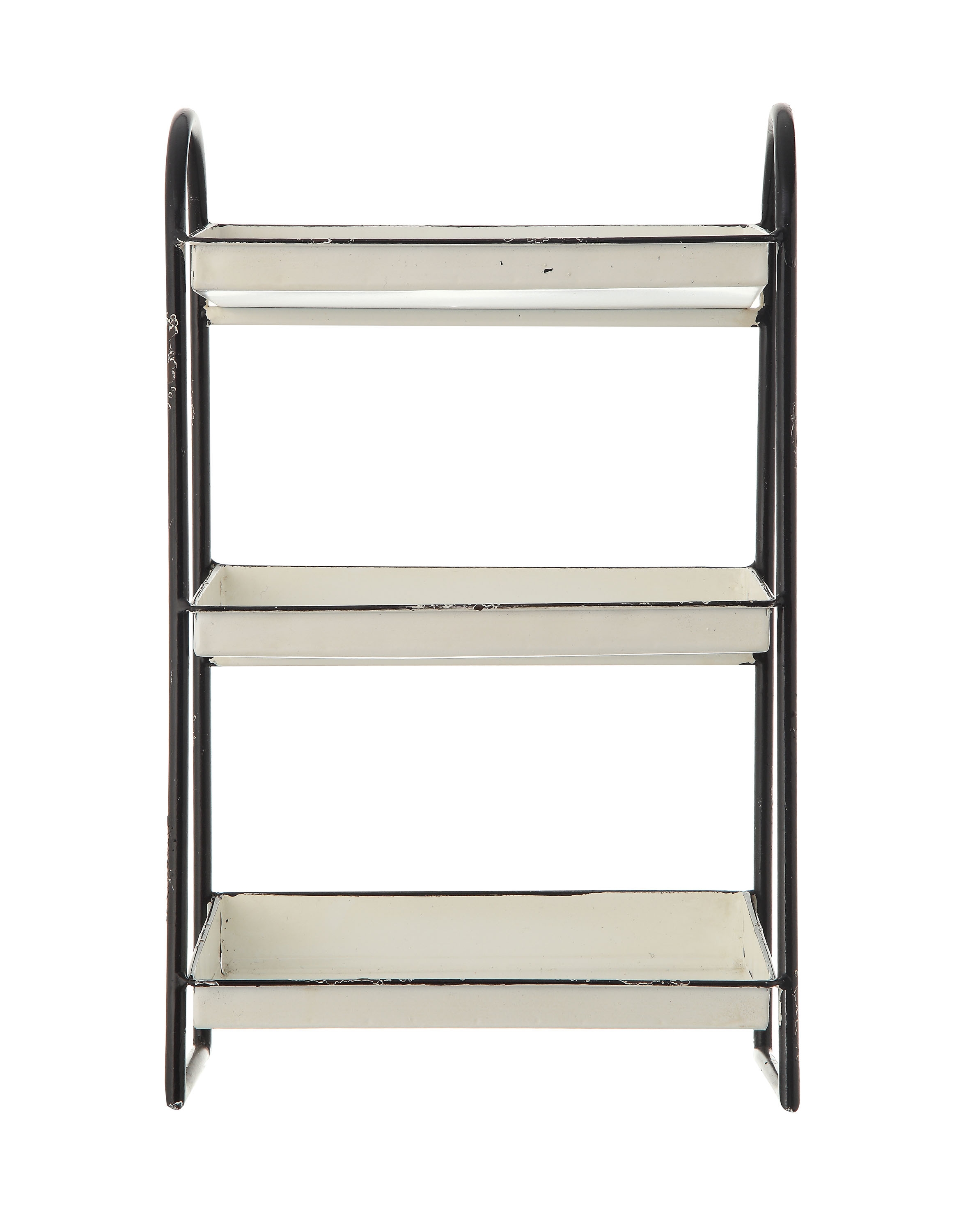 Heavily Distressed White 3-Tier Metal Tray with Black Frame & Rim - Image 0