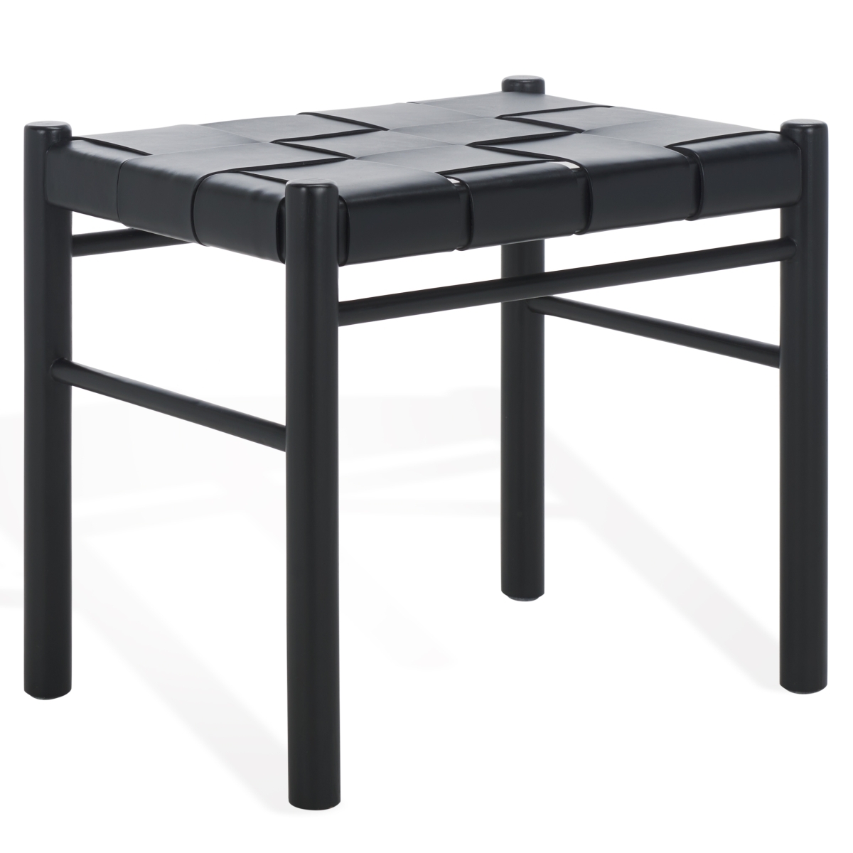 Devnie Woven Leather Ottoman - Black - Image 5