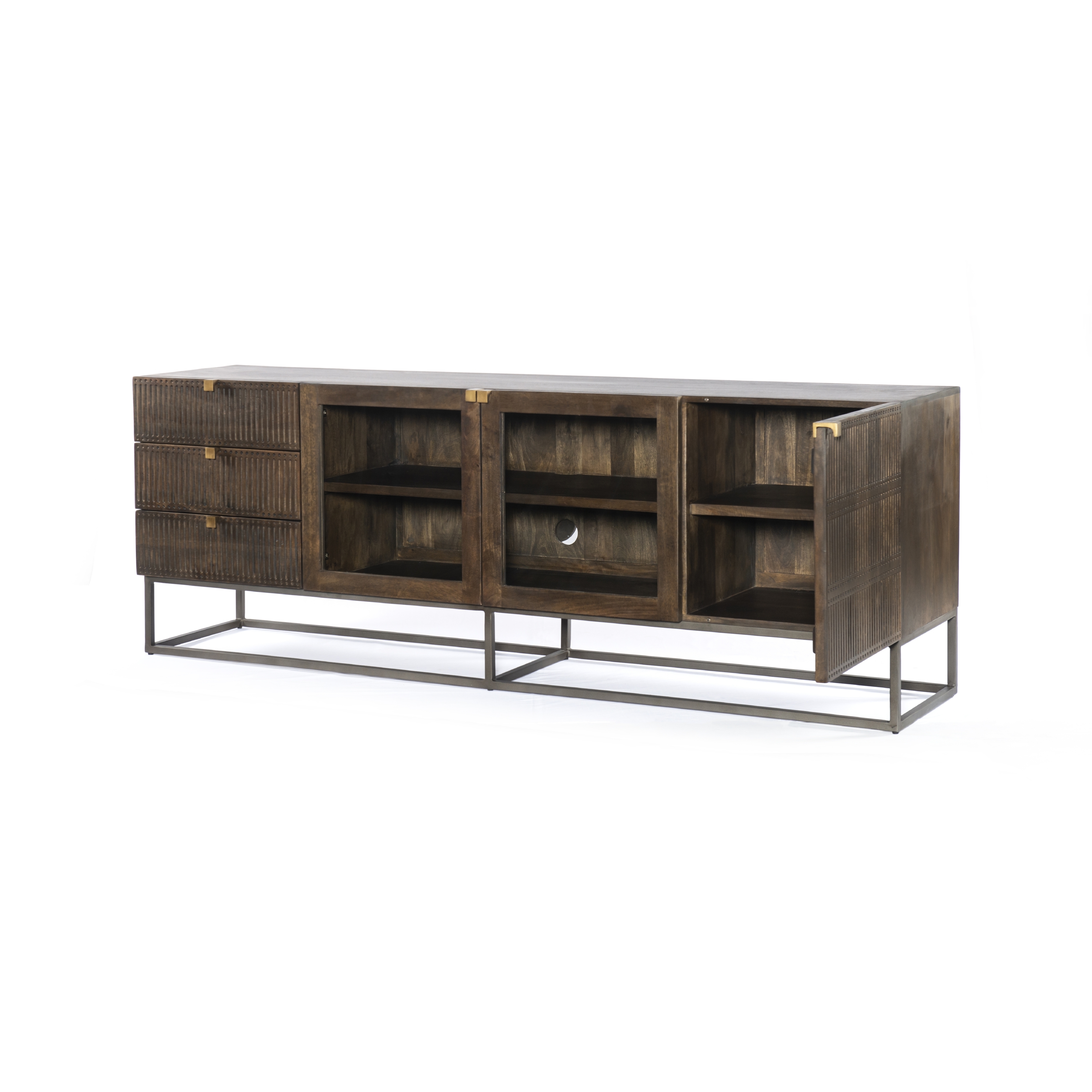 Kelby Media Console-Carved Vintage Brown - Image 10