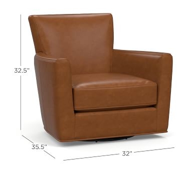 Irving Square Arm Leather Swivel Armchair, Polyester Wrapped Cushions, Vegan Java - Image 1