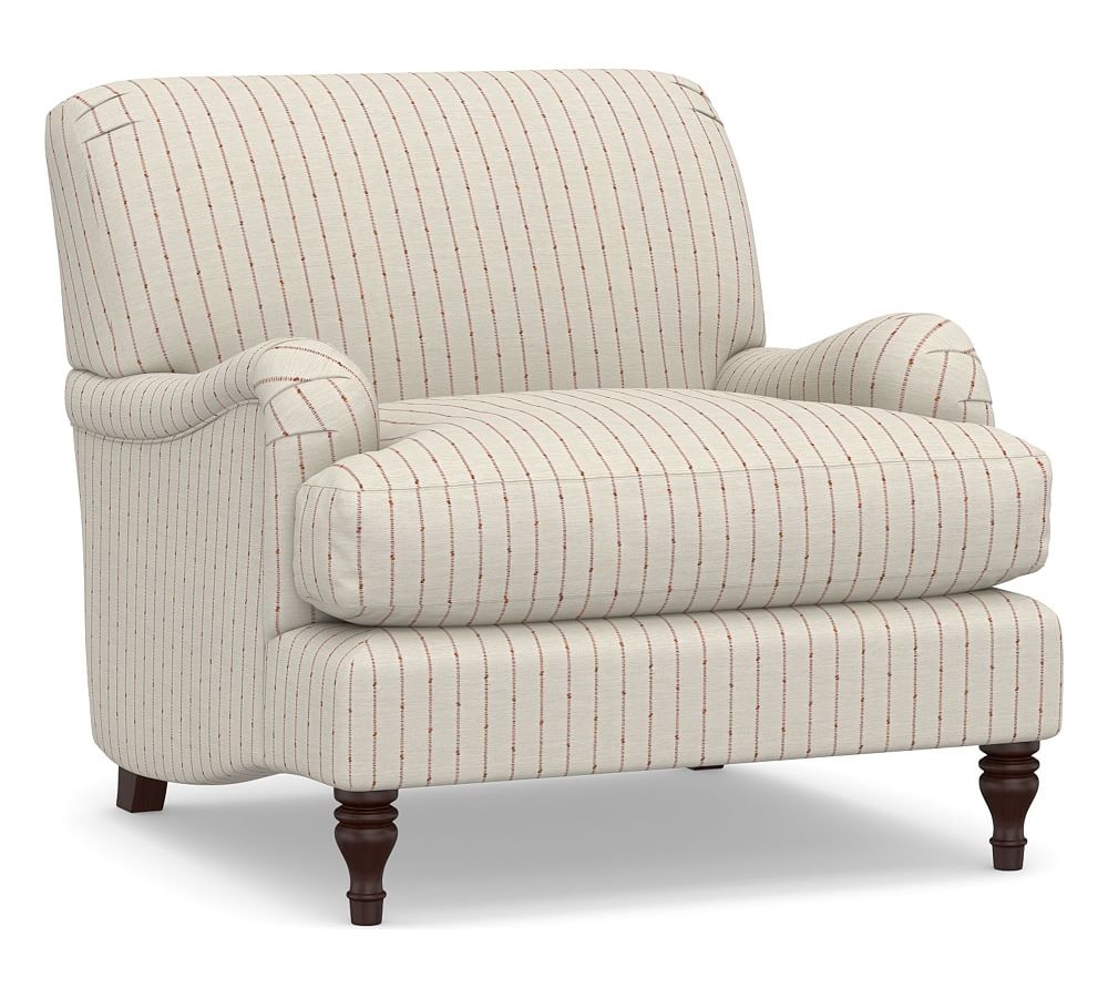 Carlisle English Arm Upholstered Tightback Armchair, Polyester Wrapped Cushions, Slubby Pinstripe Red - Image 0