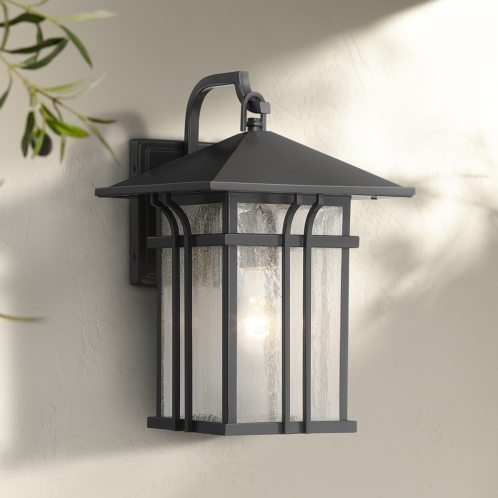 John Timberland Syon 14" High Bronze and Glass Outdoor Wall Light - Image 0