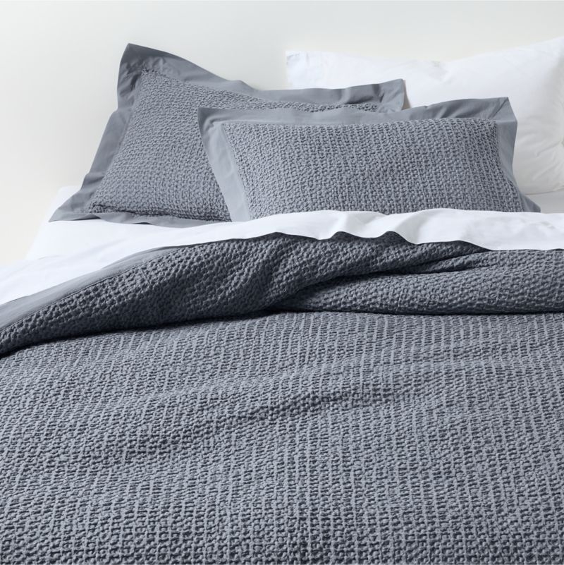 Organic Cotton Waffle Smoke Blue Standard Bed Pillow Sham - Image 1