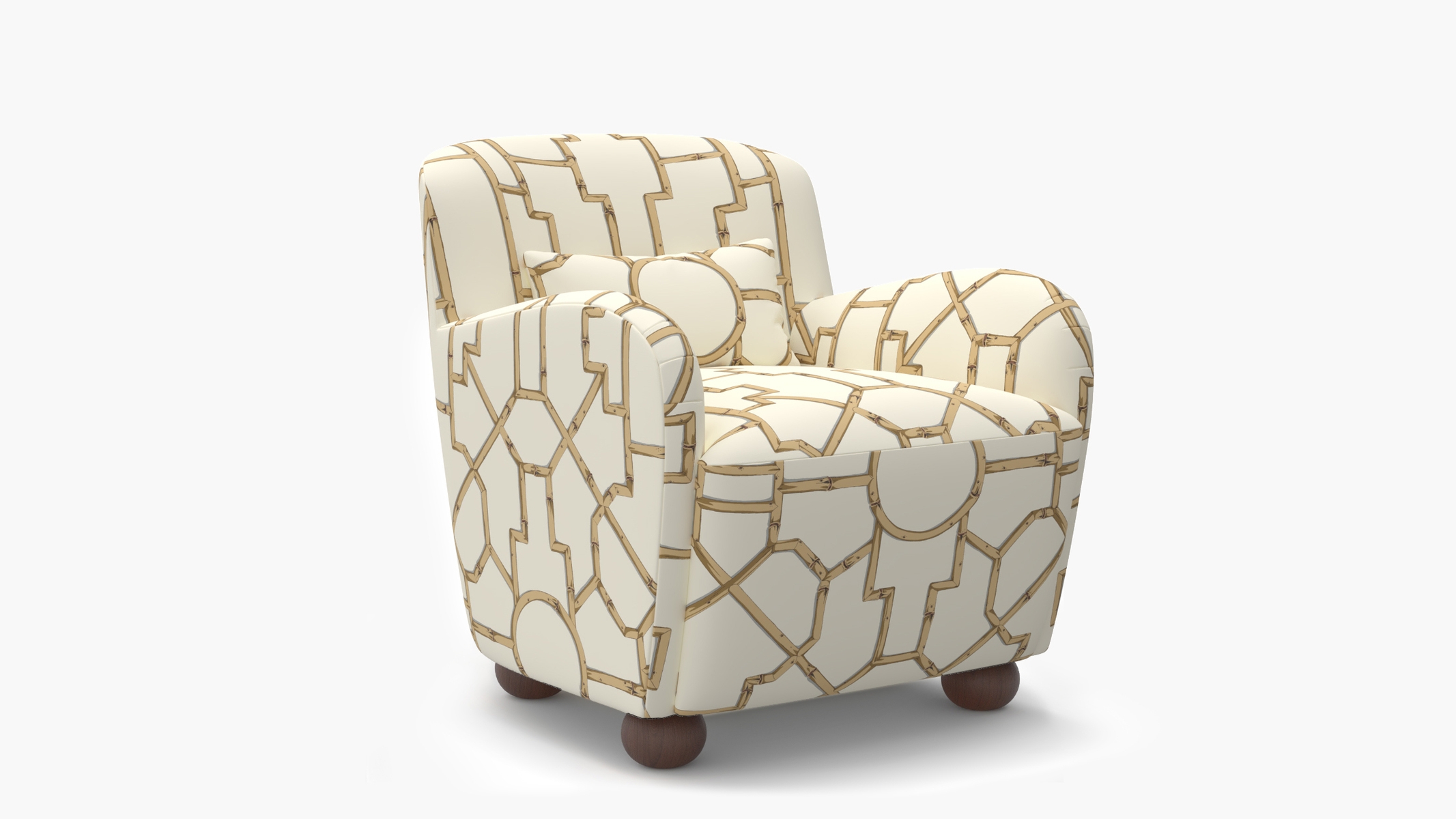 Club Chair, Tan Baldwin Bamboo, Walnut Bun Foot - Image 1