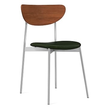 Modern Petal Wood Upholstered Dining Chair, Halo Leather, Banker, Chrome - Image 0