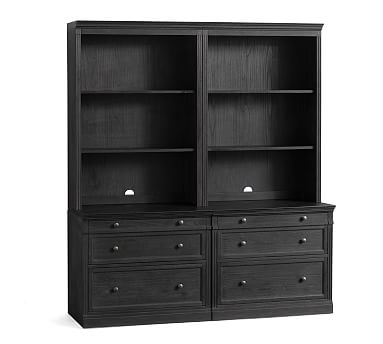 Livingston Bookcase with File Cabinets, Dusty Charcoal, 70"L x 81"H - Image 0
