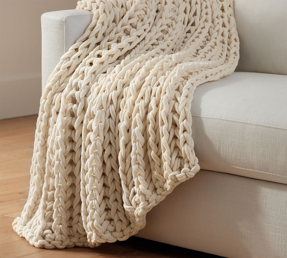 Colossal Ribbed Handknit Throw Blanket, 44 x 56", Ivory - Image 0