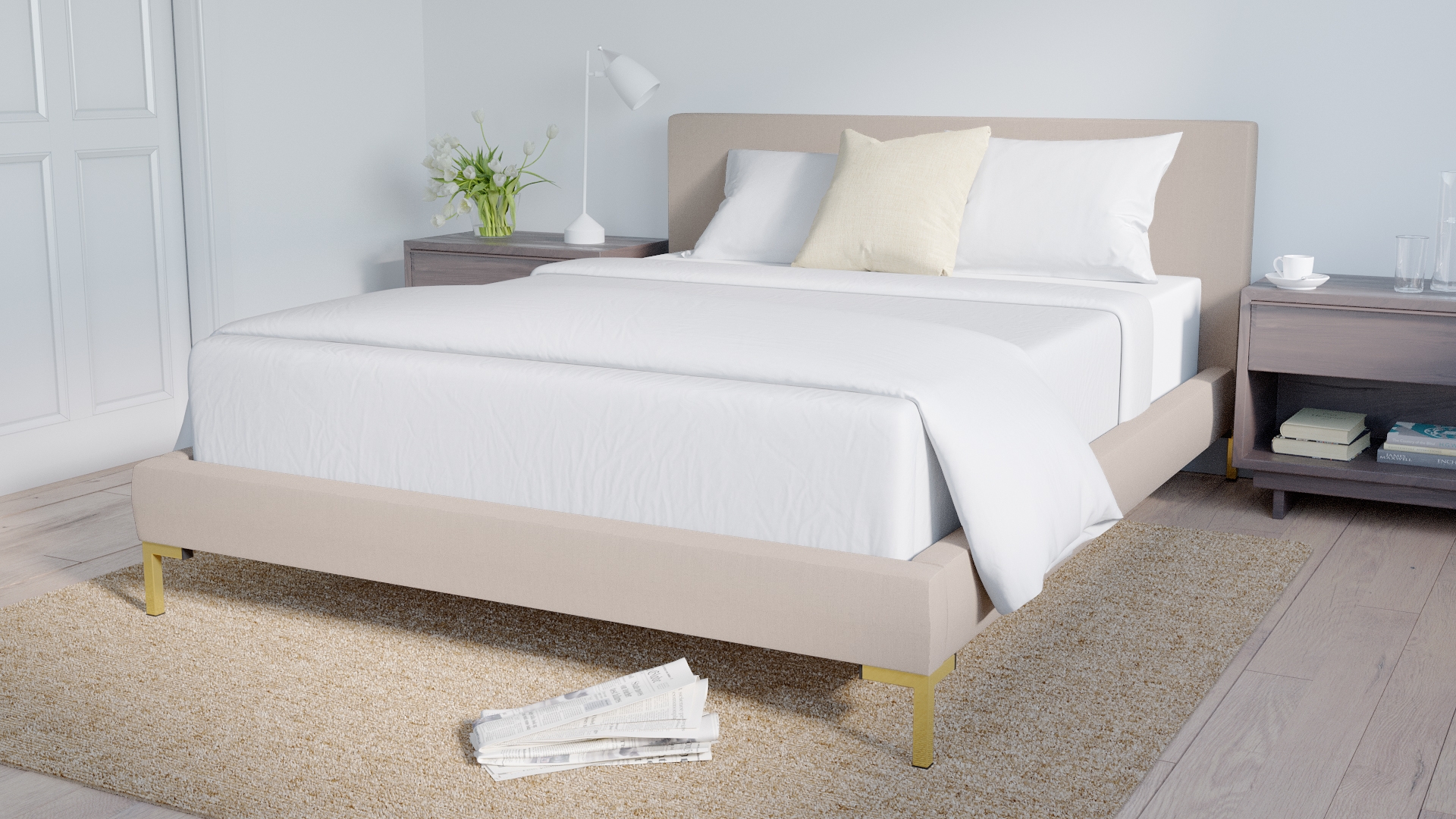 Modern Platform Bed, Husk Everyday Linen, Brass, Queen - Image 3