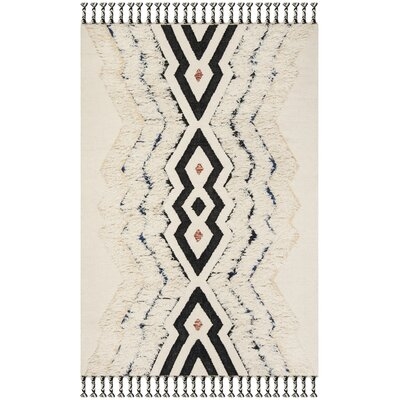 Lizette Southwestern Hand Knotted Wool/Cotton Ivory/Black Area Rug - Image 0