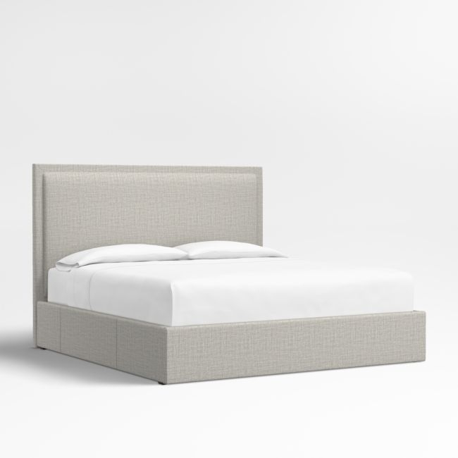Meraux 56" Mist Grey Upholstered King Headboard with Storage Bed Base - Image 0