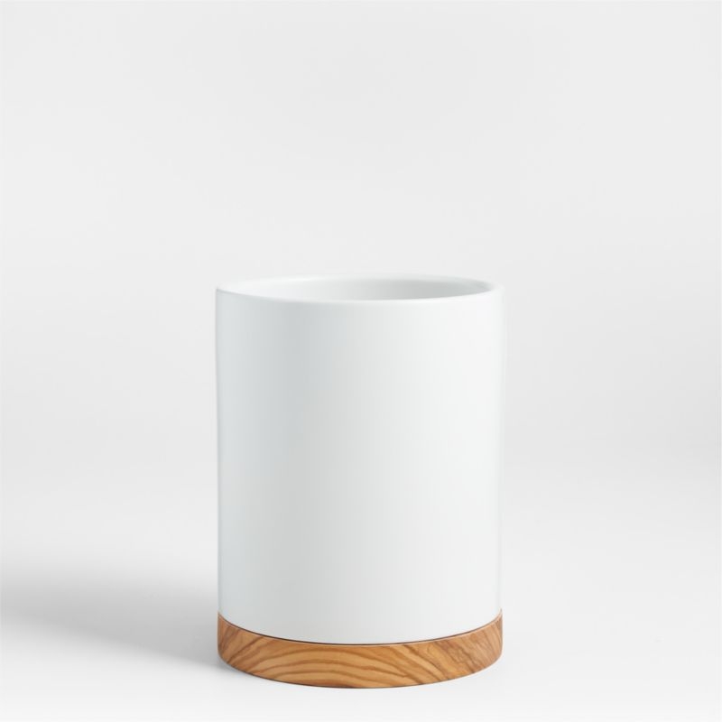 Olivewood and Matte Ceramic Utensil Holder - Image 1