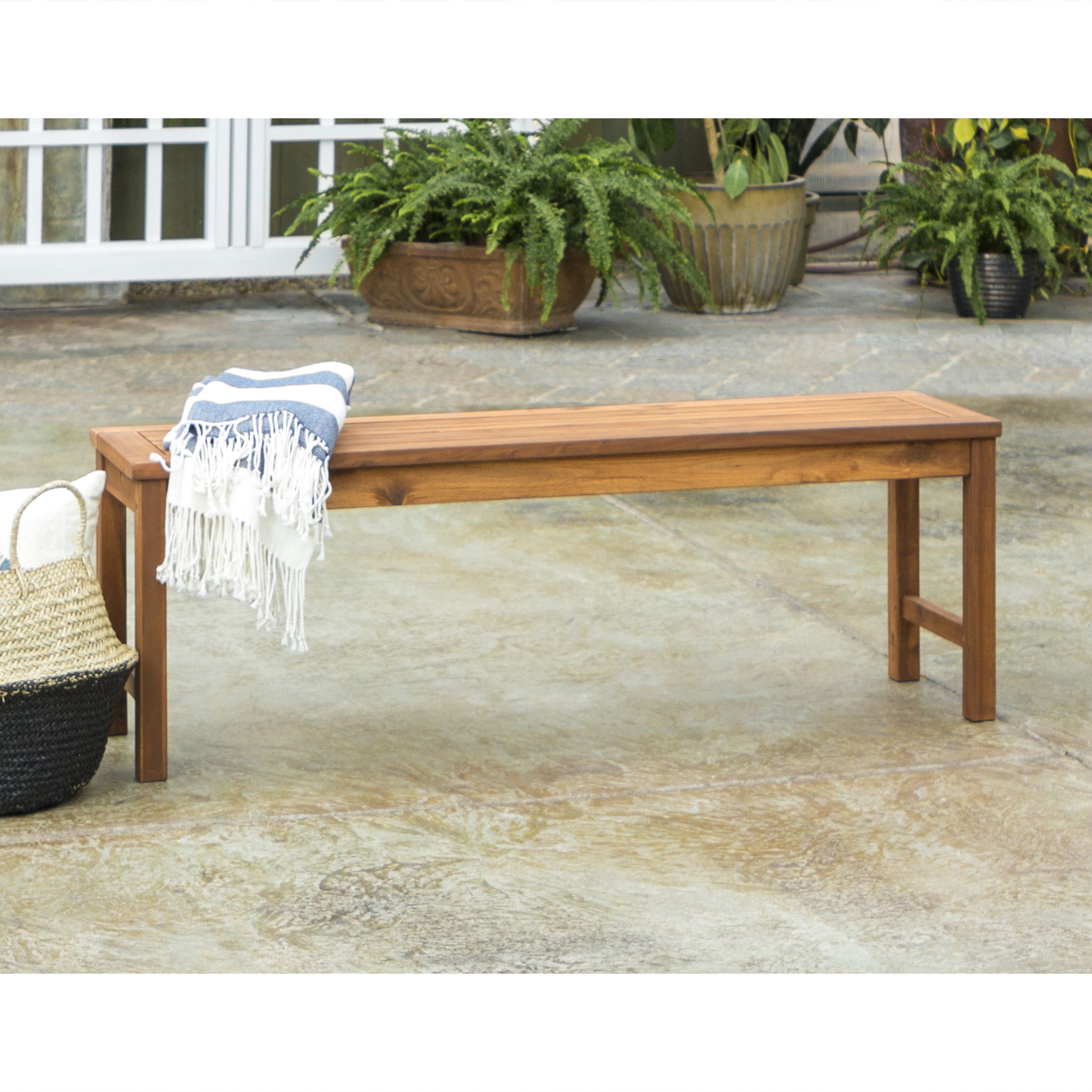Acacia Wood Outdoor Patio Bench - Brown - Image 4