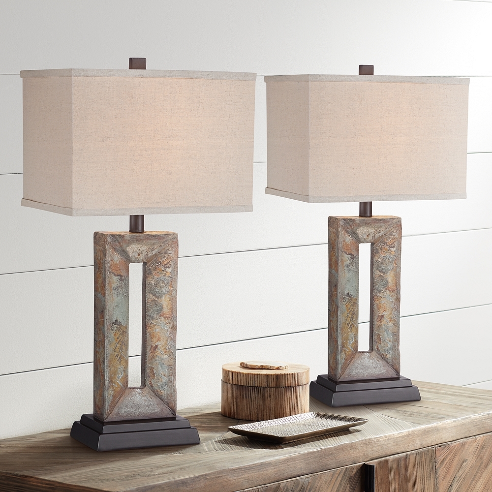 Franklin Iron Works Tahoe 26" Rectangular Slate Table Lamps Set of 2 - Image 0