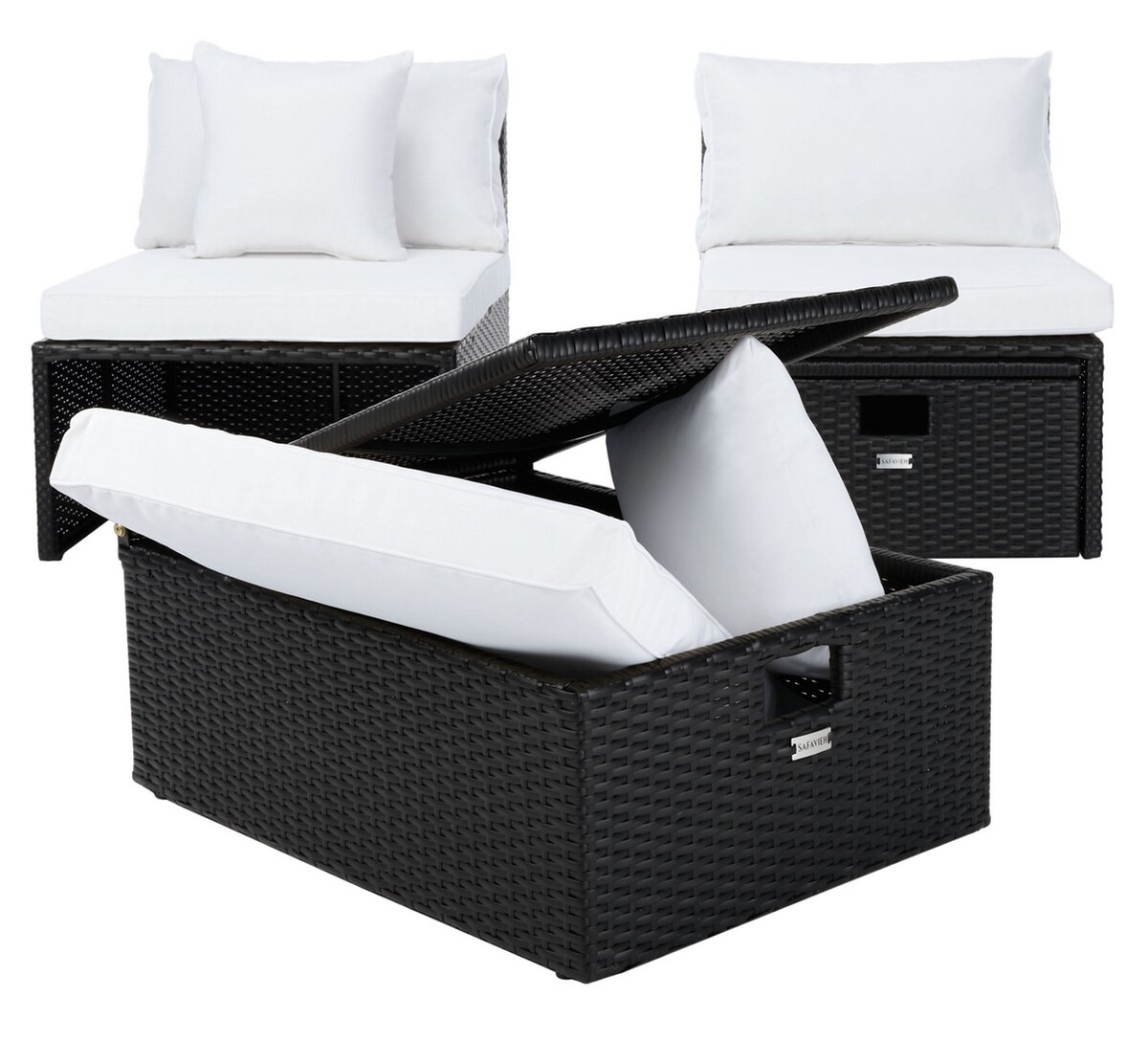 Pramla Outdoor Sette With Otto - Black / Beige - Safavieh - Image 4