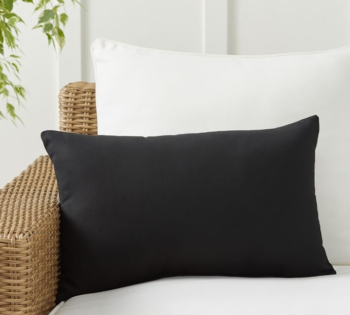 Sunbrella(R), Solid Outdoor Lumbar Pillow, 16 x 24", Black - Image 1
