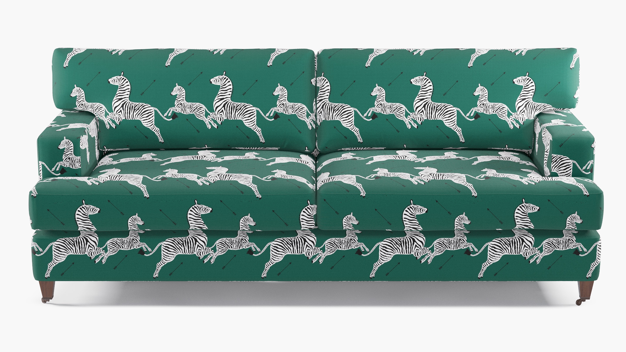 Classic Sofa, Emerald Zebra, Walnut with Antique Brass Caster - Image 0