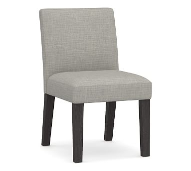 Classic Upholstered Dining Side Chair, Blackened Oak Legs, Premium Performance Basketweave Light Gray - Image 0