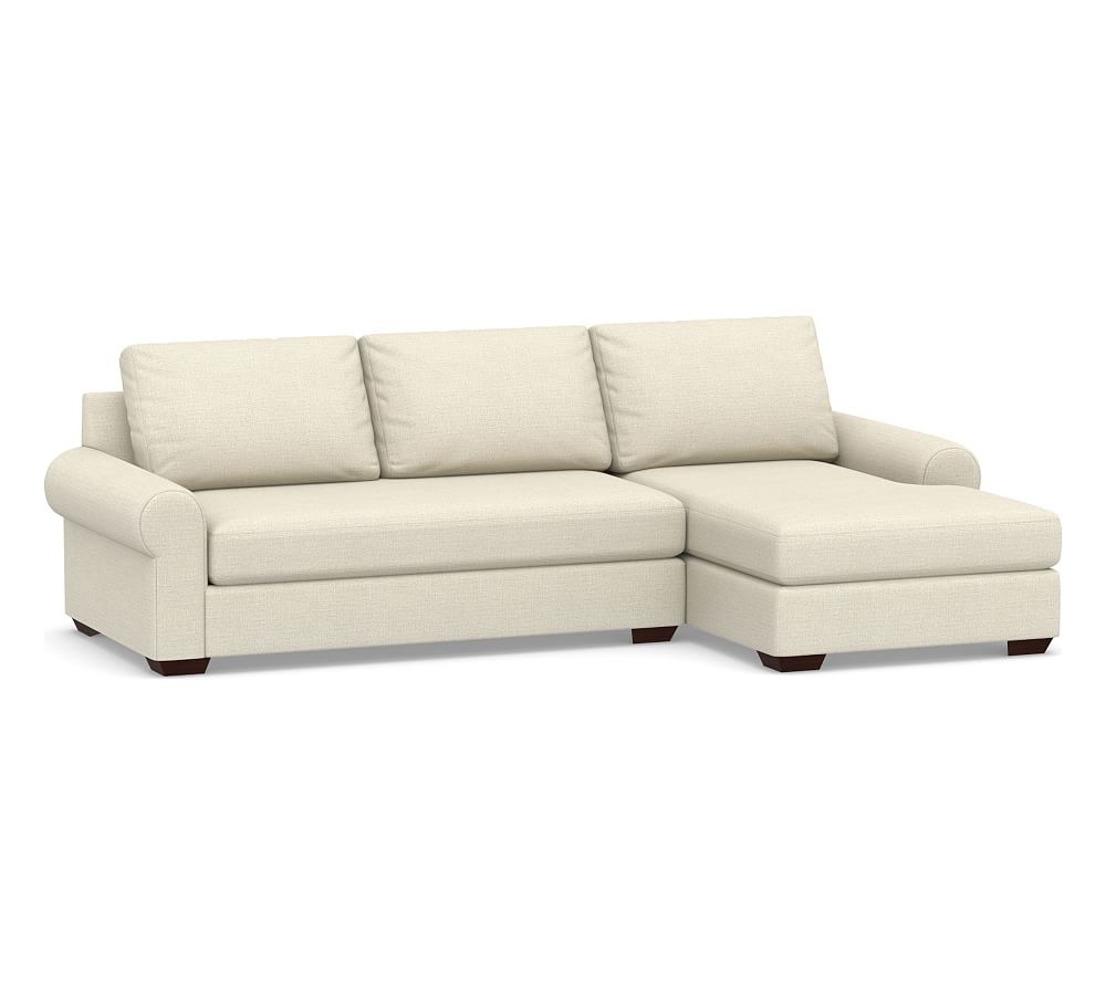 Big Sur Roll Arm Upholstered Left Arm Loveseat with Chaise Sectional and Bench Cushion, Down Blend Wrapped Cushions, Basketweave Slub Oatmeal - Image 0