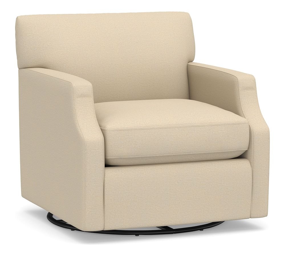 SoMa Hazel Upholstered Swivel Armchair, Polyester Wrapped Cushions, Park Weave Oatmeal - Image 0