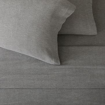 Flannel Herringbone Flannel Sheet Set, Full, Medium Gray - Image 0