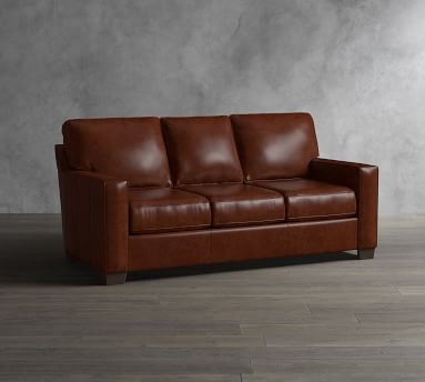 Buchanan Square Arm Leather Sofa 83.5", Polyester Wrapped Cushions, Statesville Toffee - Image 1